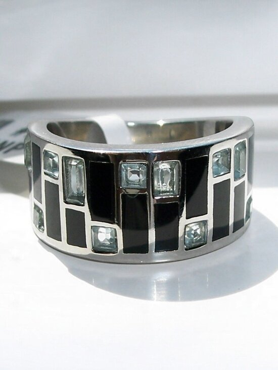Jewelry - STAINLESS STEEL Sea Blue CZ Art Deco Band Ring